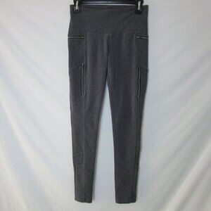 Athleta Leggings Herringbone Chaturanga Moto Zipper Pockets Gray Black Womens S